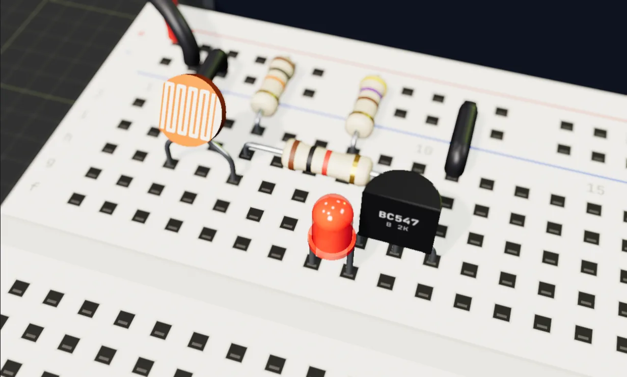 LDR night light circuit on a breadboard